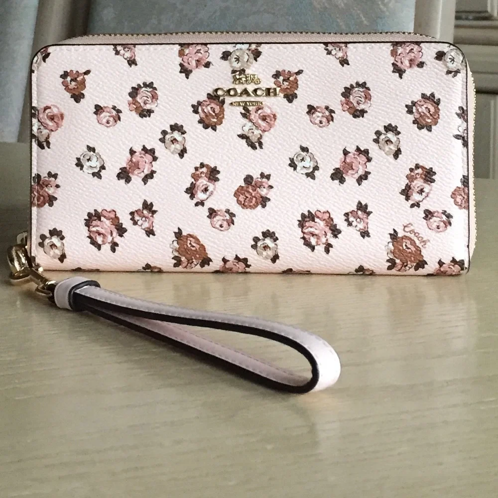 Coach Rosette Print Blush Multi Wallet Wristlet